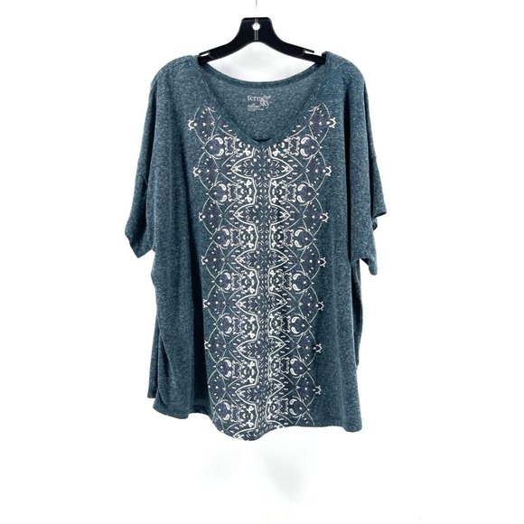 Terra & Sky Tops - Terra & Sky Women's Plus Green Short Sleeve Shimmery Print Knit Top Shirt 3X